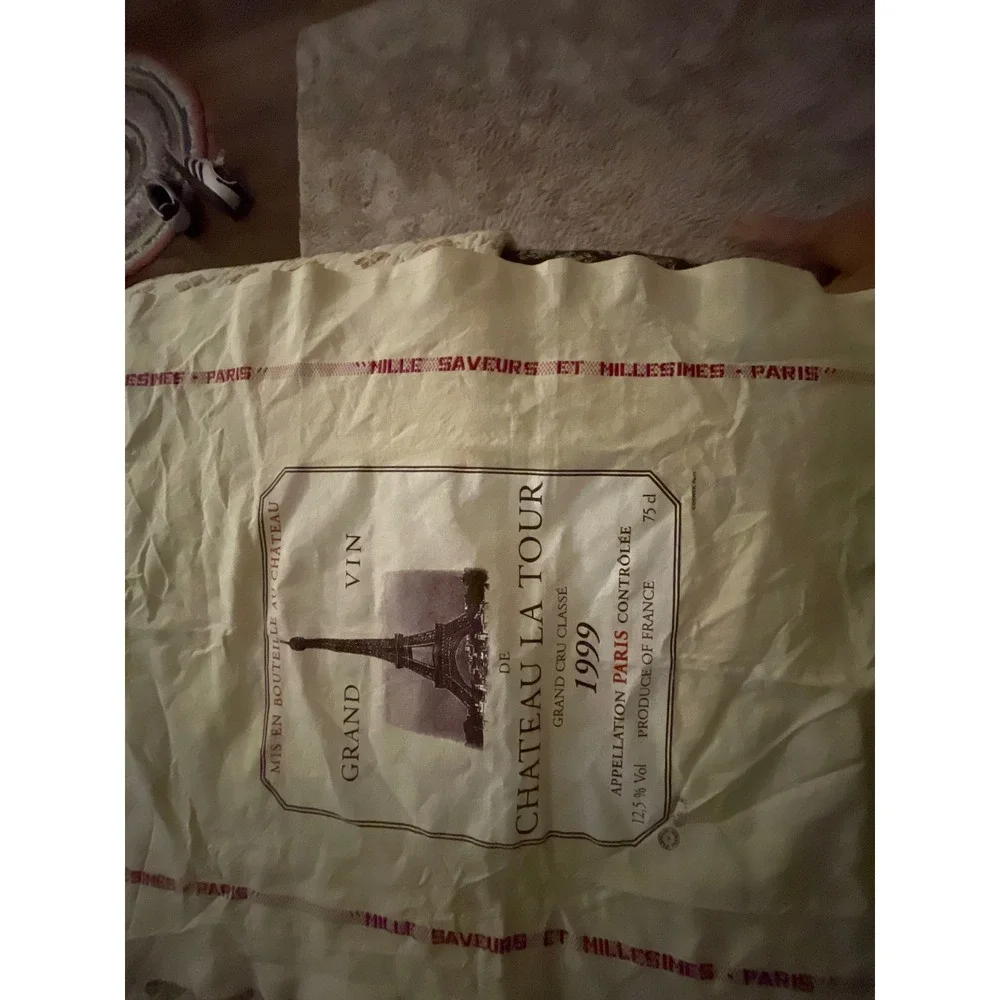 Vintage CORNER Paris Chateau La Tour 1999 Wine Label Tea Towel Made in France